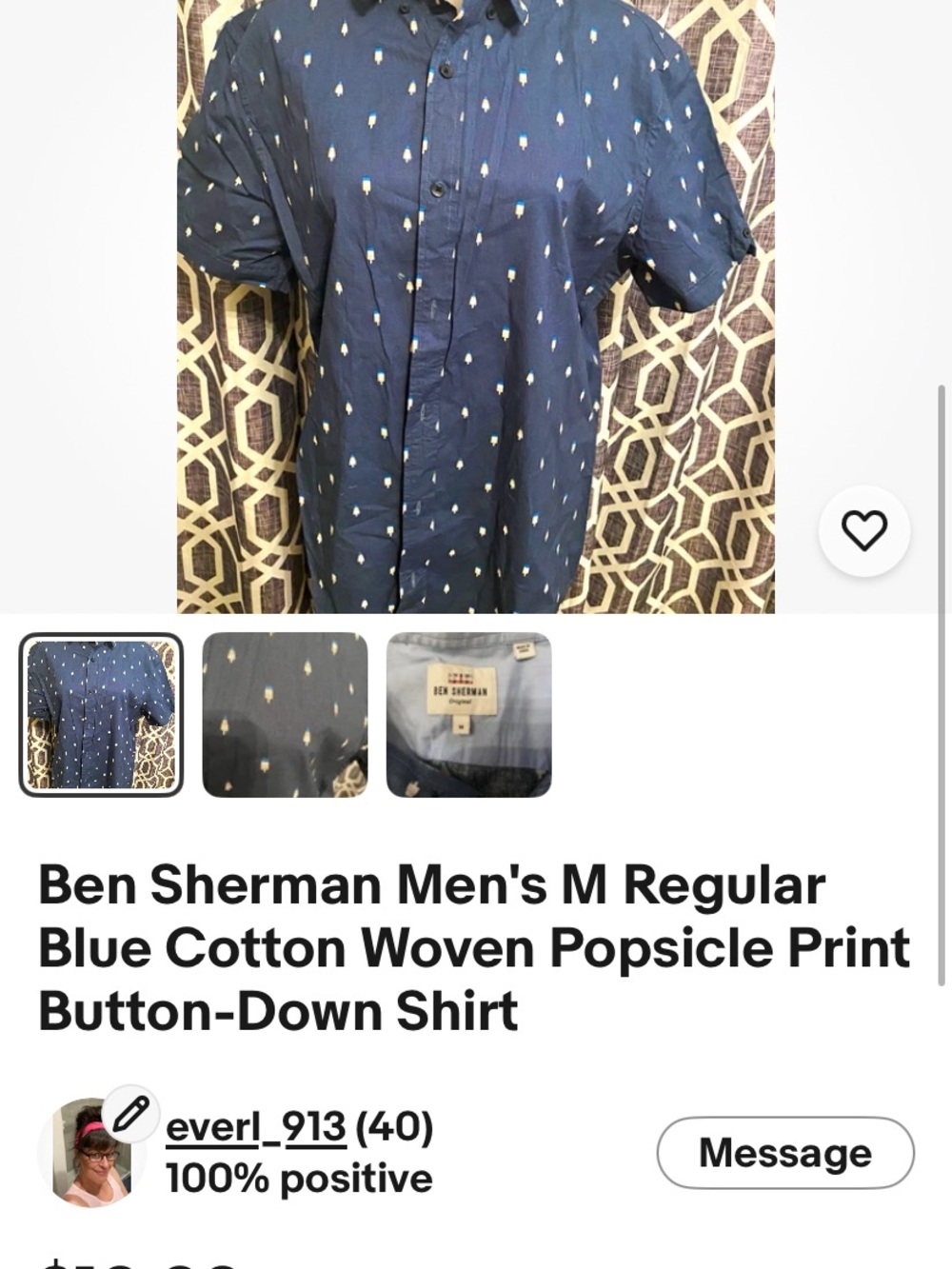 Ben Sherman Navy Short-Sleeve Button-Down with Popsicle Motif